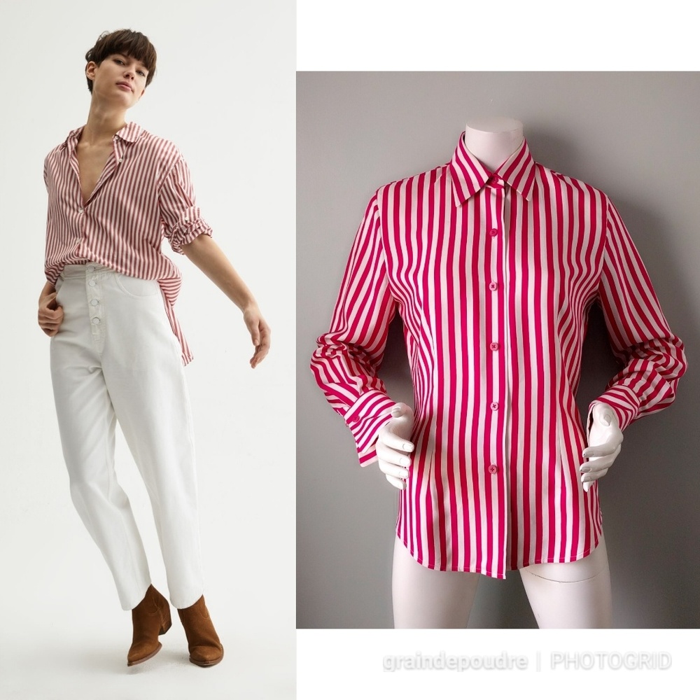 Vtg Ellen Tracy Pink Candy Stripe Silk Shirt 4 S